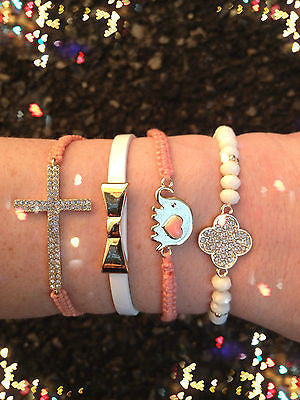 Bracelet Arm Candy Stack Peach Love Elephant Cross Bow Beaded Wrap Set New
