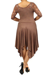 Plus Dress Lace Sweetheart Sexy Solid 3/4 Sleeve Asymmetrical 1X 2X 3X Mocha New