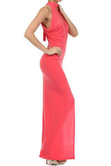 New S M L Maxi Dress Gown Women Black Halter Keyhole Thigh Slit Full Length Sexy