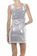 Dress S M L Cocktail Mini Club Gold Sequin Sheath Sparkling Scoop Neck Party New