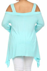 Plus Top Cold Open Shoulder Size Solid 1X 2X 3X Asymmetrical Tunic Women Sexy