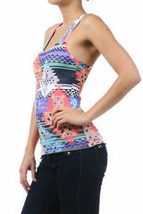 Tank Top One Size Colorful Aztec Indian Sparkling Sequin Racerback Stretch Sexy