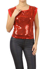S M L Sequin Gold Top Chiffon Trim See Thru Back Tie Cap Sleeve Club Blouse New
