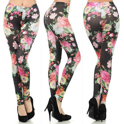 Leggings Pants S M L Floral Colorful Spring Summer Stretch Full Long Length New