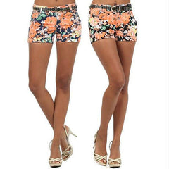 Shorts S M L Floral Studded Belt Stretch Twill Spring Summer Casual Fashion