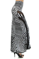 Maxi Skirt Striped S M L Banded Fold Over High Waist Sheer Panel Black White New