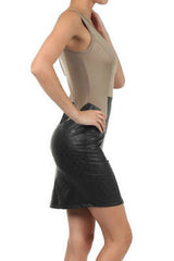 Dress Sexy Faux Leather Sleeveless Mini Club Quilted Scuba Stretch Woman New