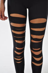 Plus Leggings Slashed Black 1X 2X 3X Laser Sexy Stretch Size Cut New S M L