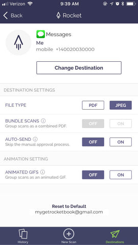 Rocketbook iMessage Destination