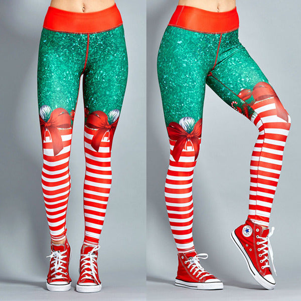 Christmas Striped Printed Leggings 