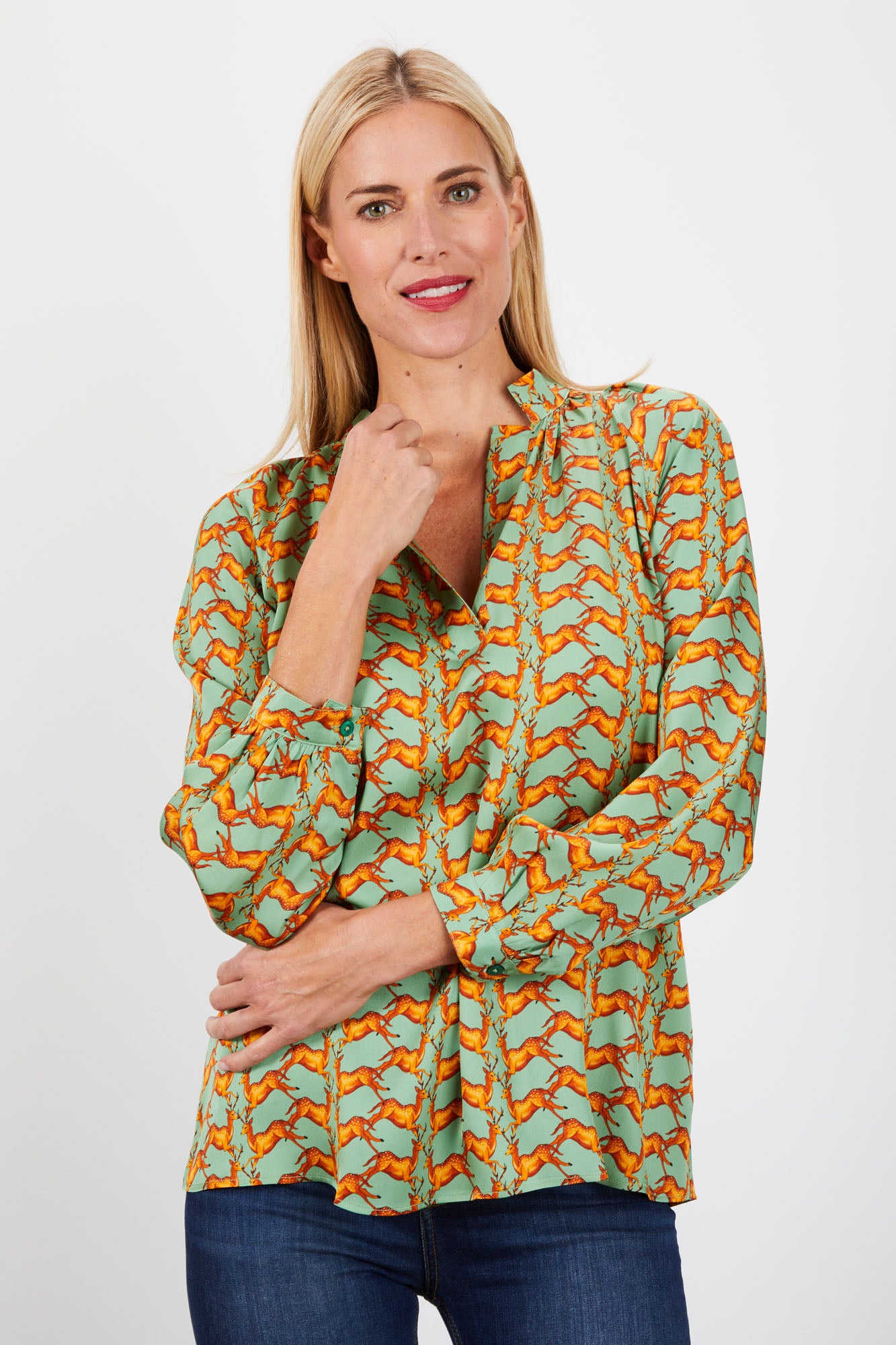 The Long Sleeve Polo Blouse | Sage Prancer