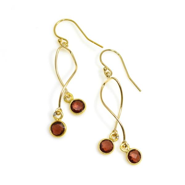 Gold Garnet Spiral Earrings