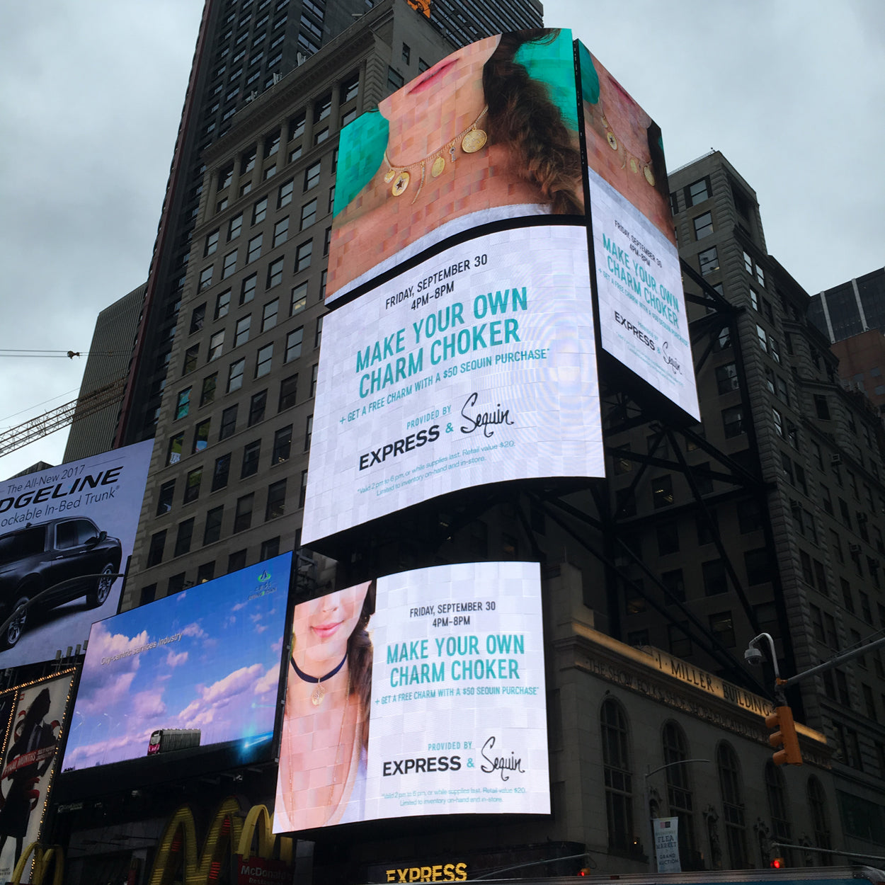 Sequin Featured in Times Square for Express trunk show event!