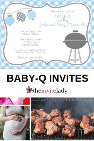 BABY-Q BLUE BABY SHOWER INVITATION BBQ Coed party