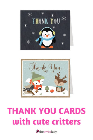 Thank you cards cute critters winter snow penguin