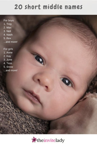 20 short middle names for babies via theinvitelady.com including name ideas for boys and girls! 
