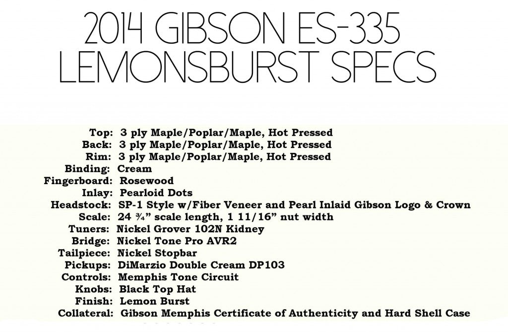 Gibson ES-335 Lemonburst Specs