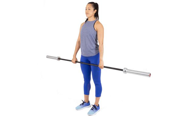 woman using ProsourceFit barbell for stiff legged dead lifts exercise