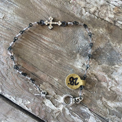Beaded Bracelet with Tiny Rhinestone Cross B-017