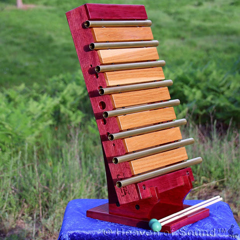 Custom made 8 Chakra Chime set with Purple Heart wooden box, handcrafted at Heaven of Sound