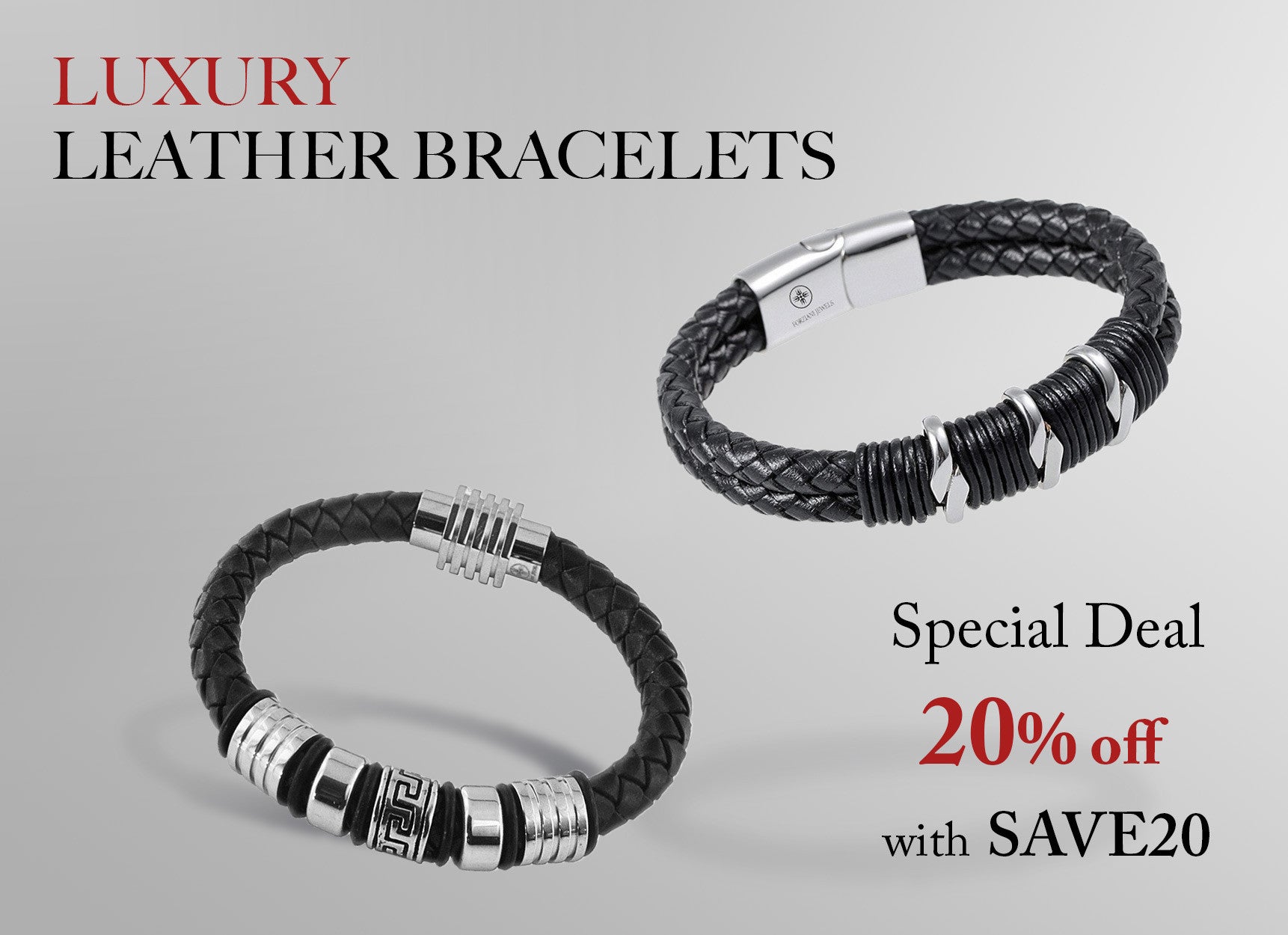 Special Deal 20% off code Save20 on Leather Bracelets