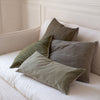 HAND DYED VELVET CUSHION COVERS IN DOG ROSE LEAF