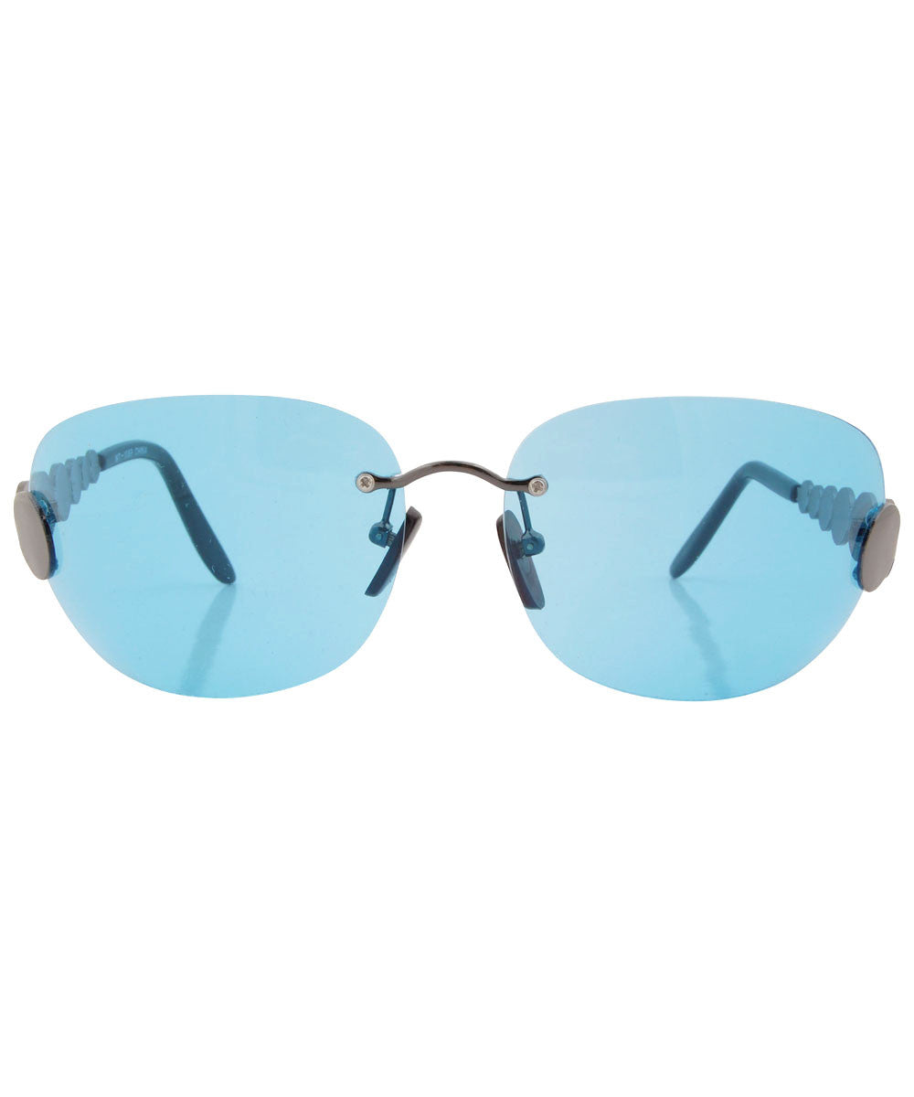 blue rimless sunglasses