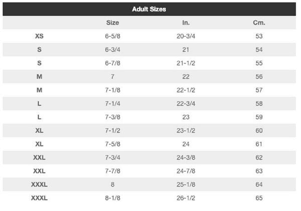 Mens Hat Size Chart