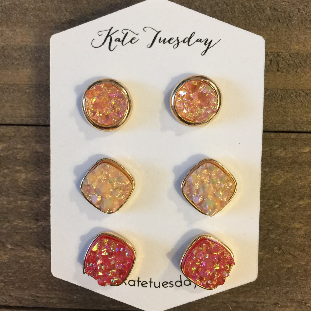 Rosy Girl Druzy Earrings Set