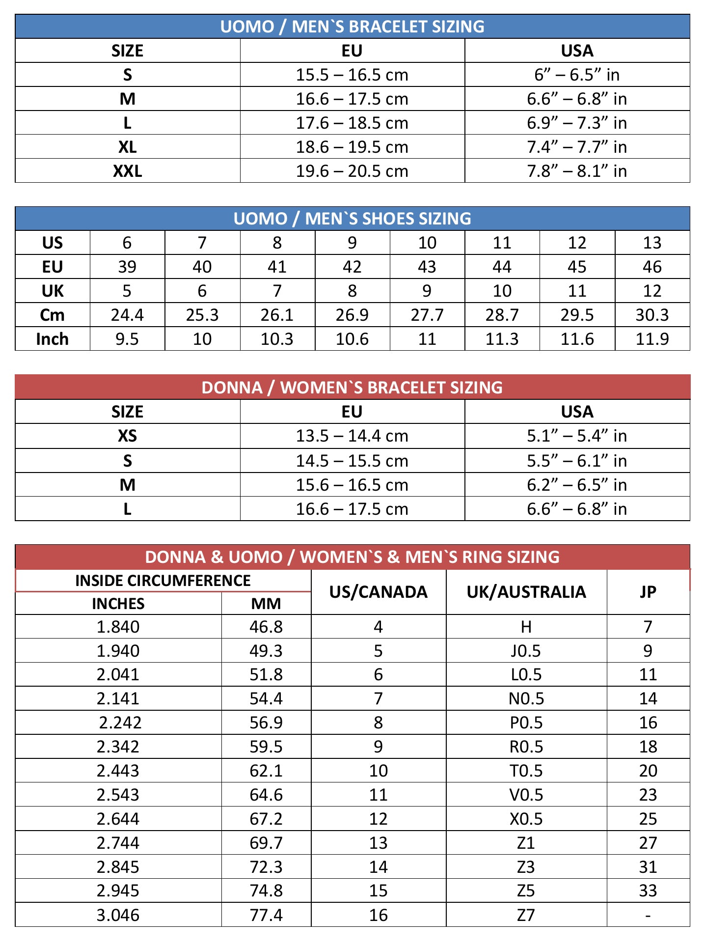 Modalooks-Uomolooks-Donnalooks-Kidslooks-Bambinilooks-Size-Sizing-Chart-Clothing-Shoes-Bracelets-Rings