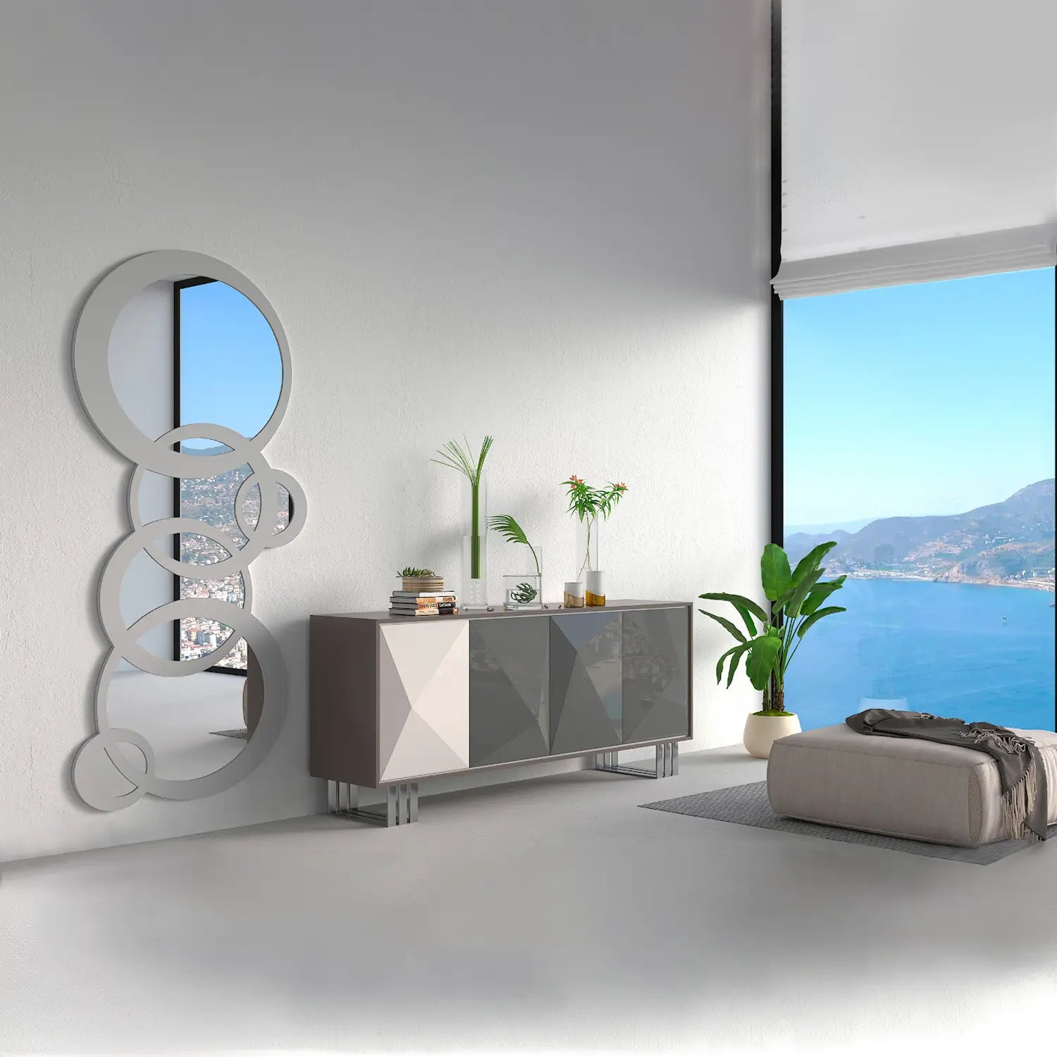 decoración con espejos redondos