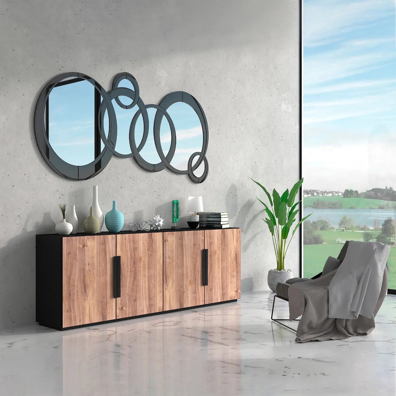 espejo de pared grande redondo