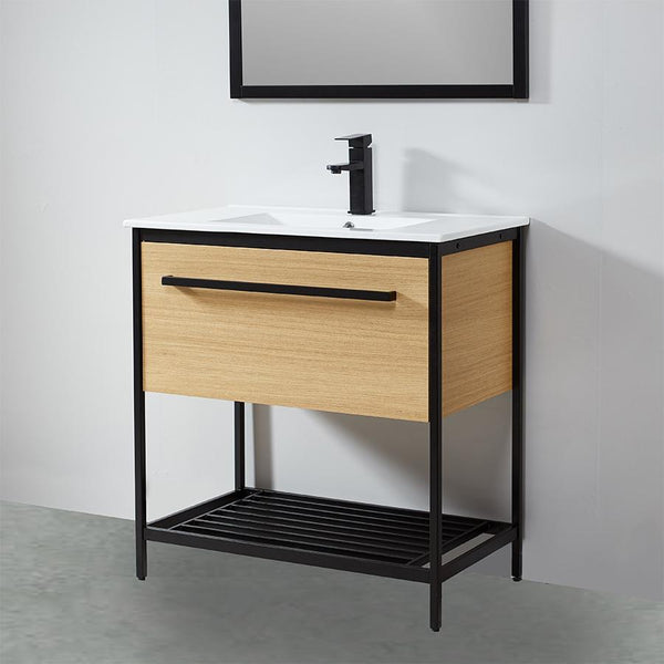 Mueble de Baño con patas + Lavabo 80 cm SMART – Madera y Metal Negro