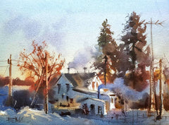 Dan Mondloch COldest Day Of The YEar Watercolor Painting Landscape MN 