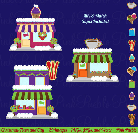 Christmas Village Clipart & Vectors - PinkPueblo