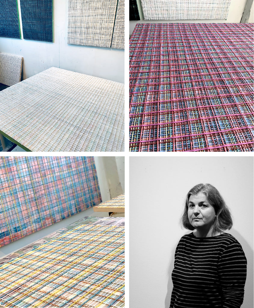 Vicky Christou Artwork | Minimalist, sculptural, textile-inspired, colour field grid paintings.