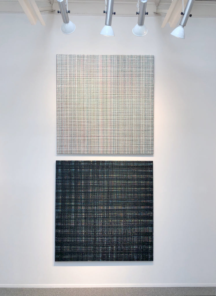 Vicky Christou Artwork | Minimalist, sculptural, textile-inspired, colour field grid paintings.