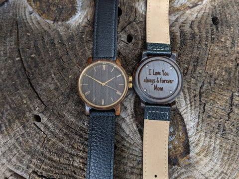 men’s wooden watches,  wood watches for men, mens wood watches, engraved wooden watches, personalized watches, engraved gifts