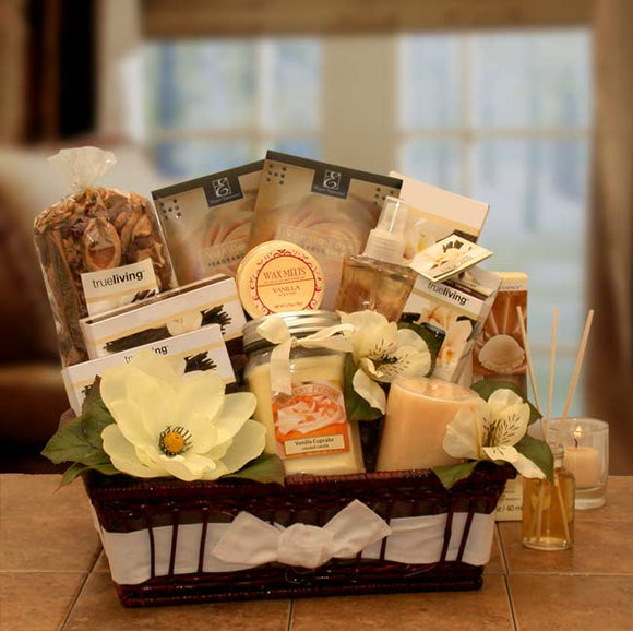 Vanilla Essence Candle Gift Basket - Fine Gifts La Bella Basket Company