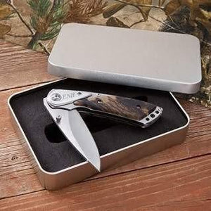 Deluxe Camouflage Lock Back Knife in Tin Case - Fine Gifts La Bella Basket Company