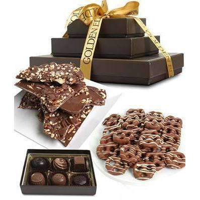 Sweet and Salty Milk Belgian Chocolate Gift Tower - Fine Gifts La Bella Basket Company