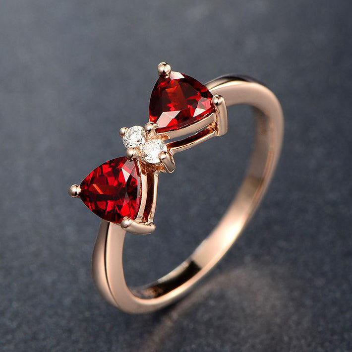 14k Gold Plated Women's Wedding Engagement Ring Trillion Garnet Promise Ring 