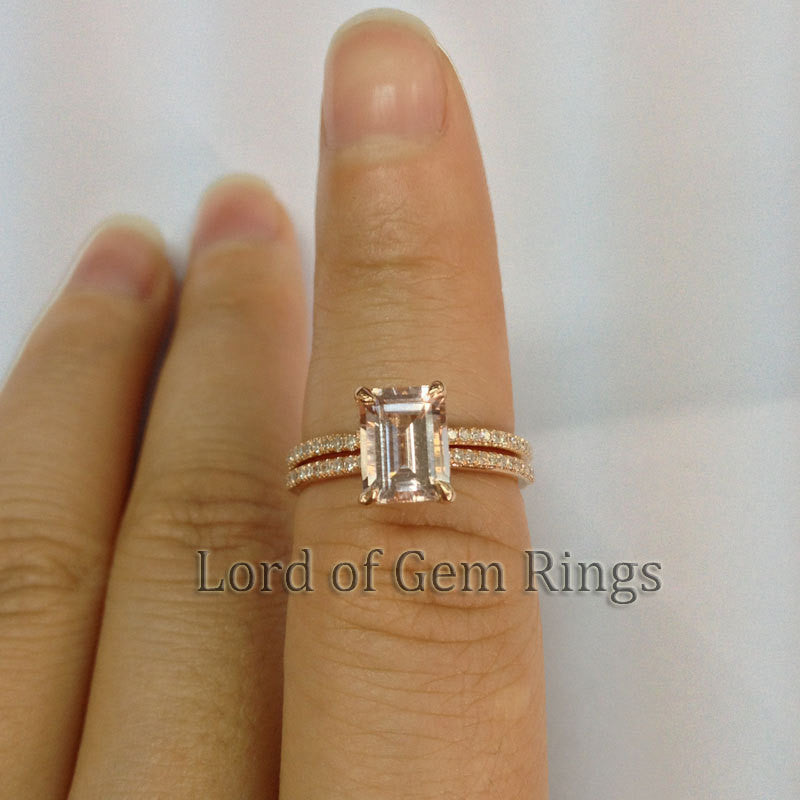 Reserved for Danielle, 5x7mm Emerald cut Moranite Ring and Matching Band - Lord of Gem Rings - 1