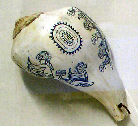 Engraved whelk shell cup for drinking yaupon tea (replica) from Wickliffe, KY