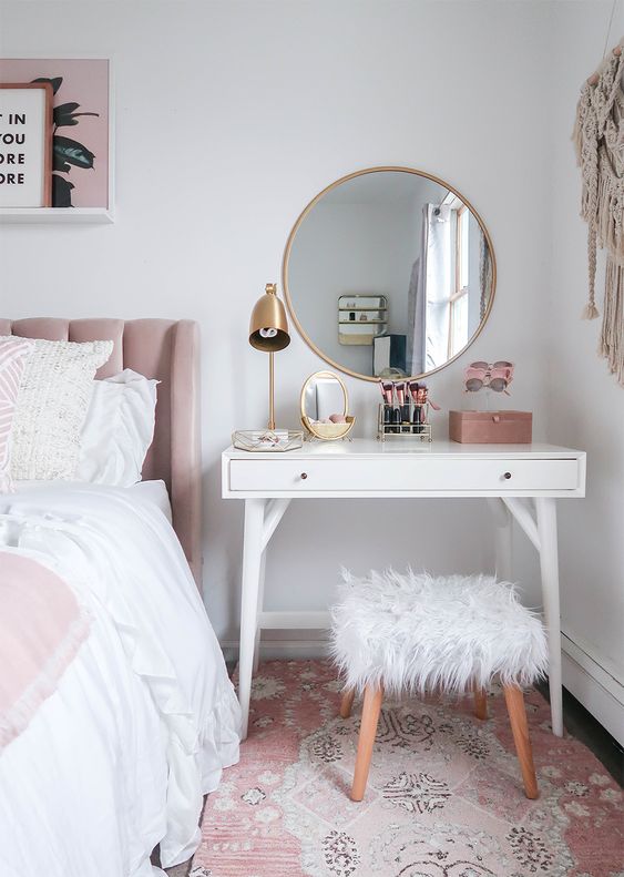 narrow mirrored dressing table