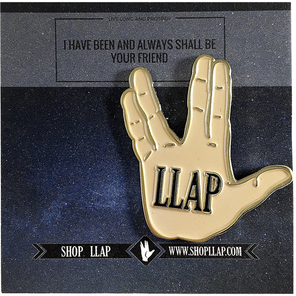 llap enamel pin with vulcan hand salute