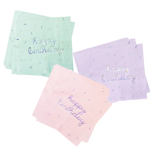 Sprinkles - Pastel Happy Birthday Lunch Napkins (Multi-Color Pack)