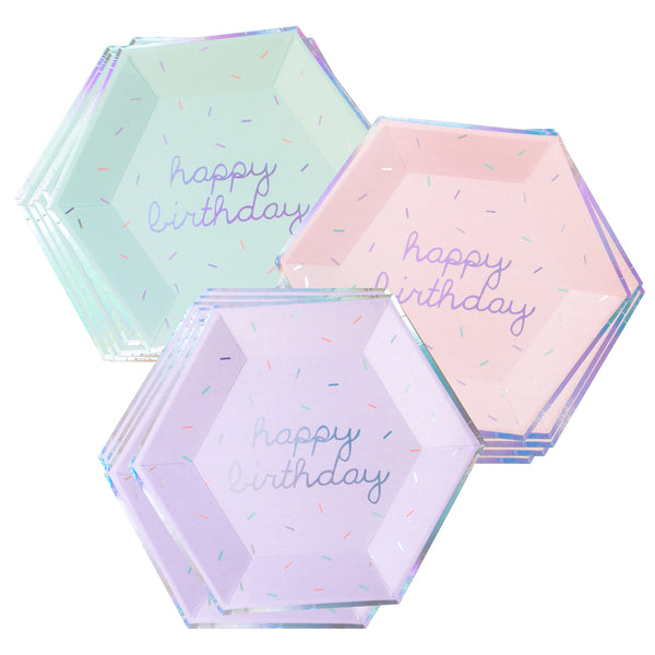 Sprinkles - Pastel Happy Birthday Large Paper Plates (Multi-Color Pack)