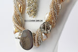 Champagne & Smoke Crystals with Large Smoke & Amber Crystals and Polished Stone Clasp Necklace Set.