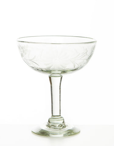 Etched, Hand Blown Margarita Glass